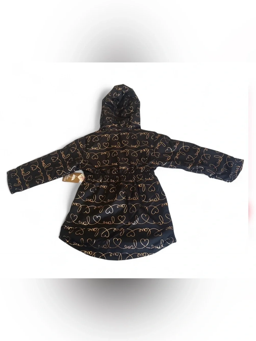 NWT Penelope Mack Girls Black Hooded Jacket with Gold Heart Script - Picture 2 of 5